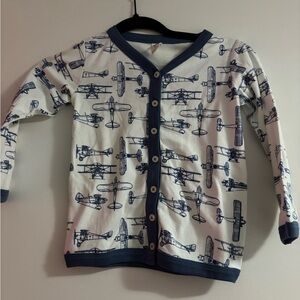 kate quinn White Cardigan with Navy Airplane Print